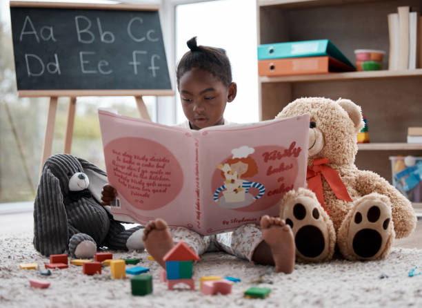 Warm, cozy reading corner in a kids room